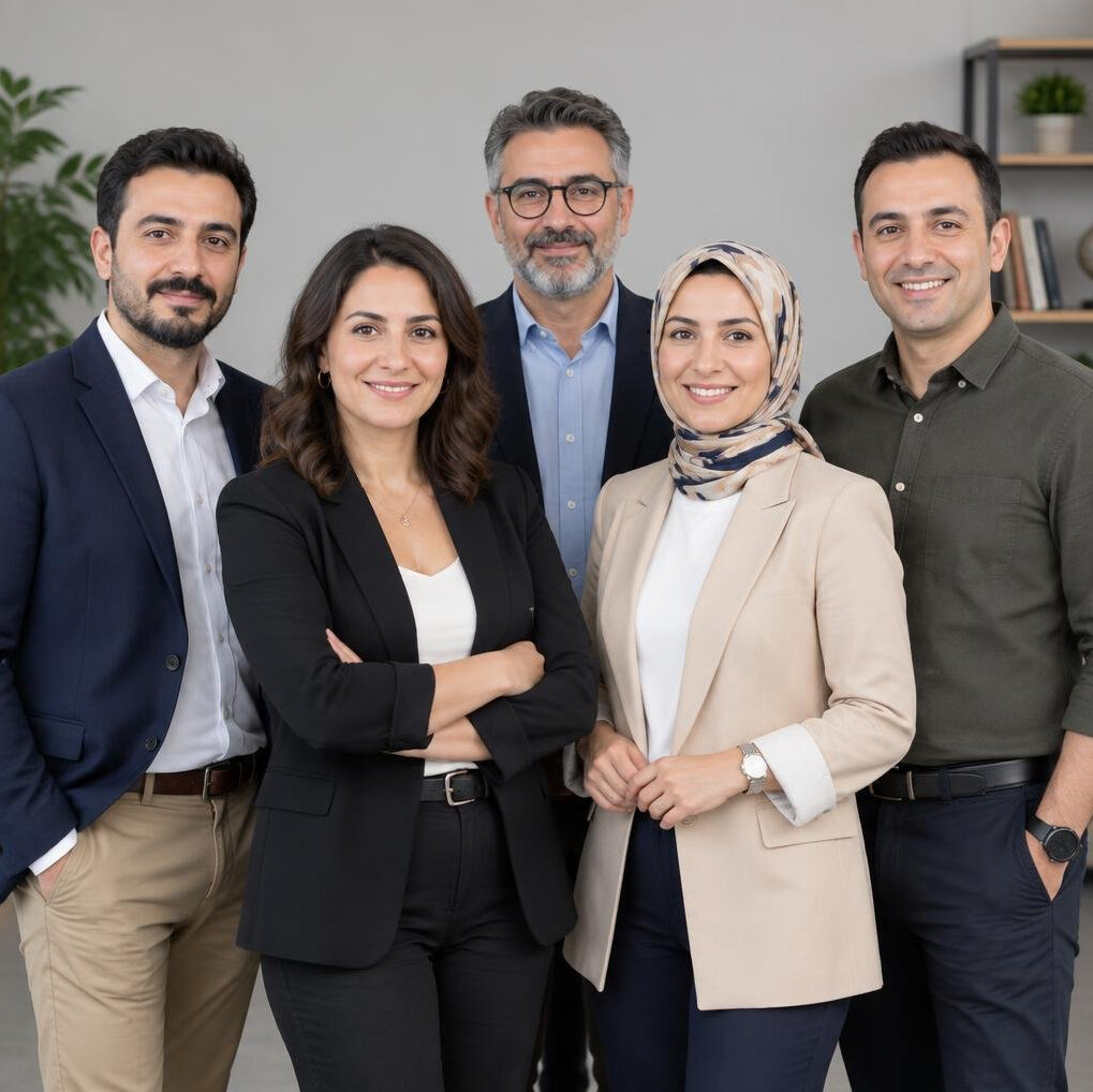 Group portrait of media consulting team members