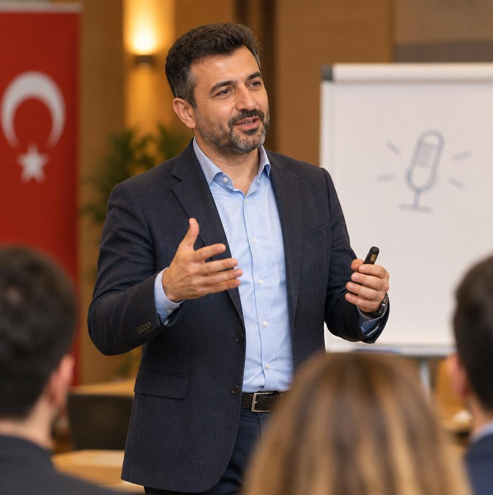 Lead media trainer speaking during a workshop